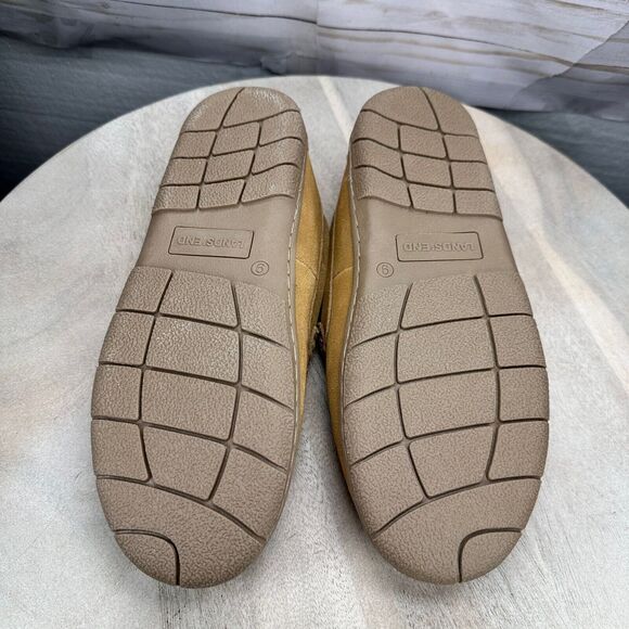 Lands' End Mens Slippers Size 9 Fuzzy Lined English Tan Suede Moccasin Slipper - Picture 12 of 14